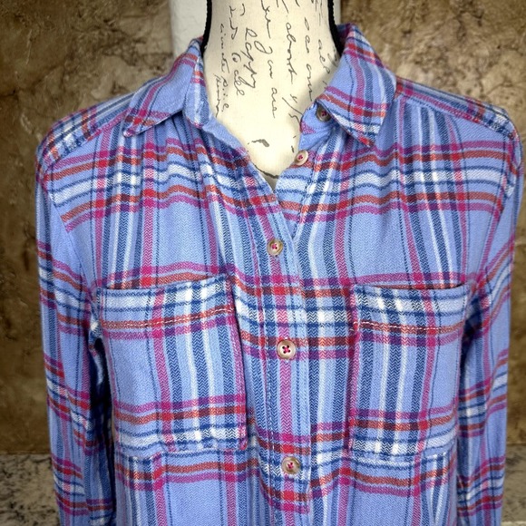 Pilcro Wool Blend‎ Flannel Shirt Women's Small Blue Plaid Western Rodeo Anthro - Picture 2 of 11